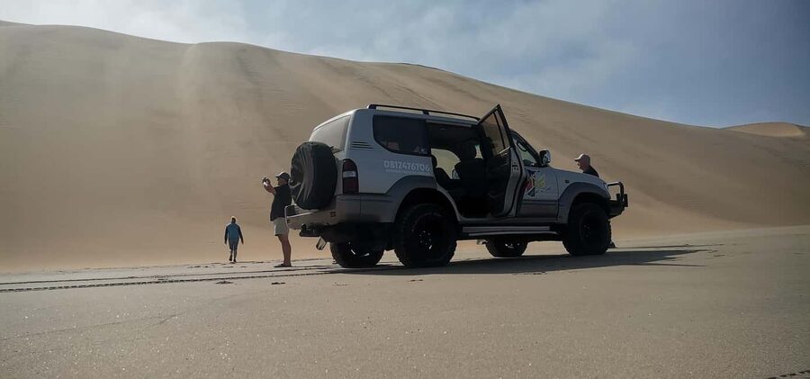 swakopmund city tour dune 7 pink lake pink flamingos - Dune 7 and the scale of the Namib Desert