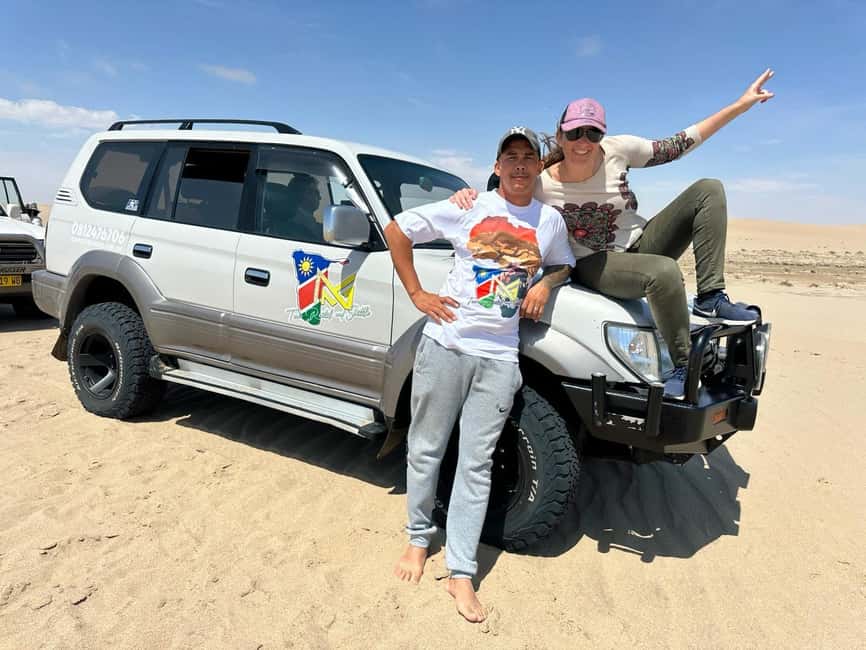 swakopmund city tour dune 7 pink lake pink flamingos - Who will enjoy this outing most?